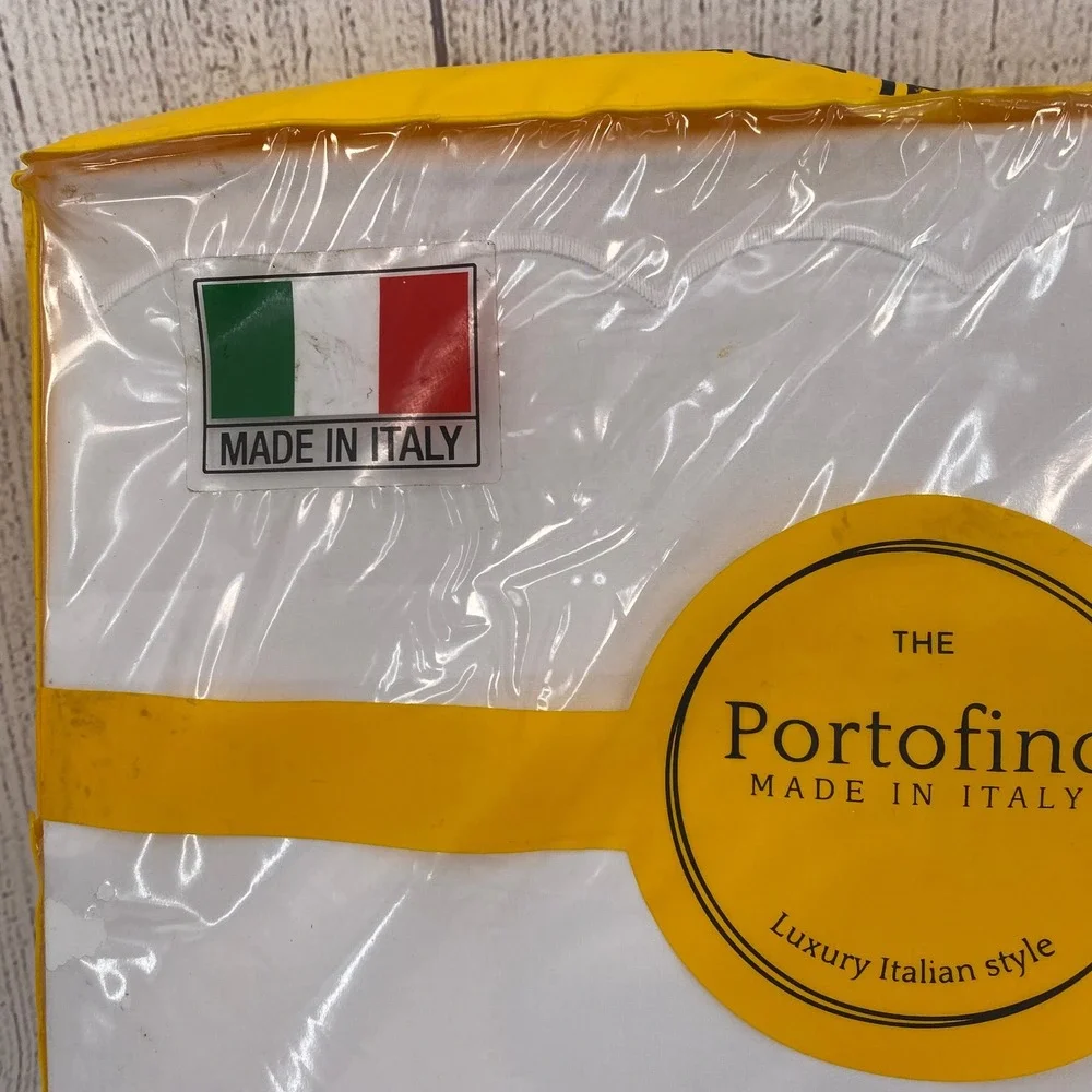 Portofino Sheet Set King White 100% Cotton Percale Scalloped Made in Italy 4pc